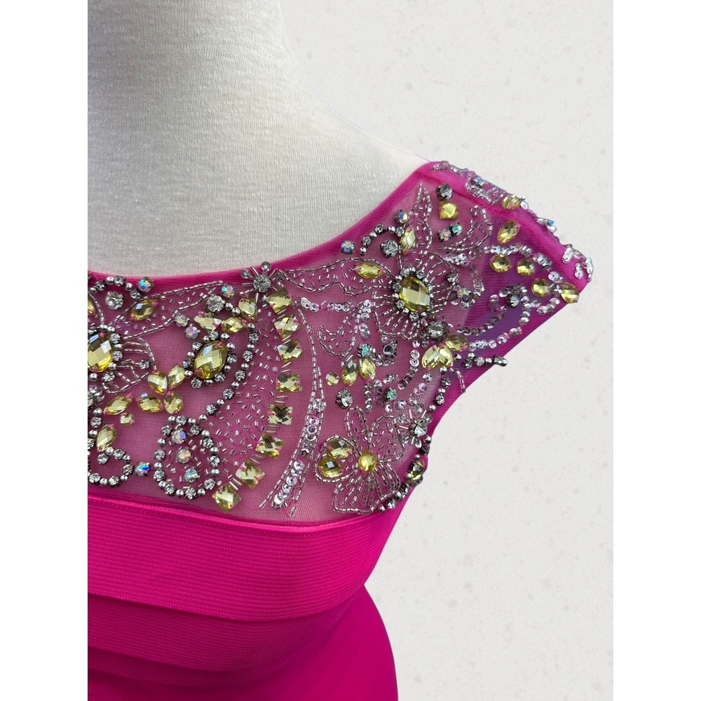 Sherri Hill Hot Pink Bandage Dress Size 4 Beaded Rhinestone Cocktail Prom Party - Picture 4 of 16